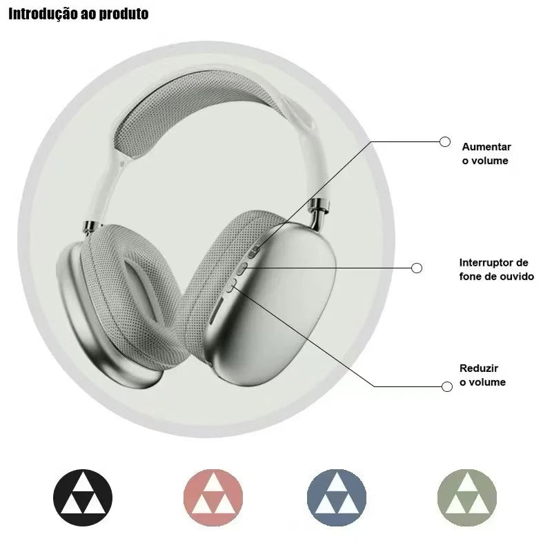 Headset P9 Bluetooth 5.0 Stereo Com Microfone HD Estéreo